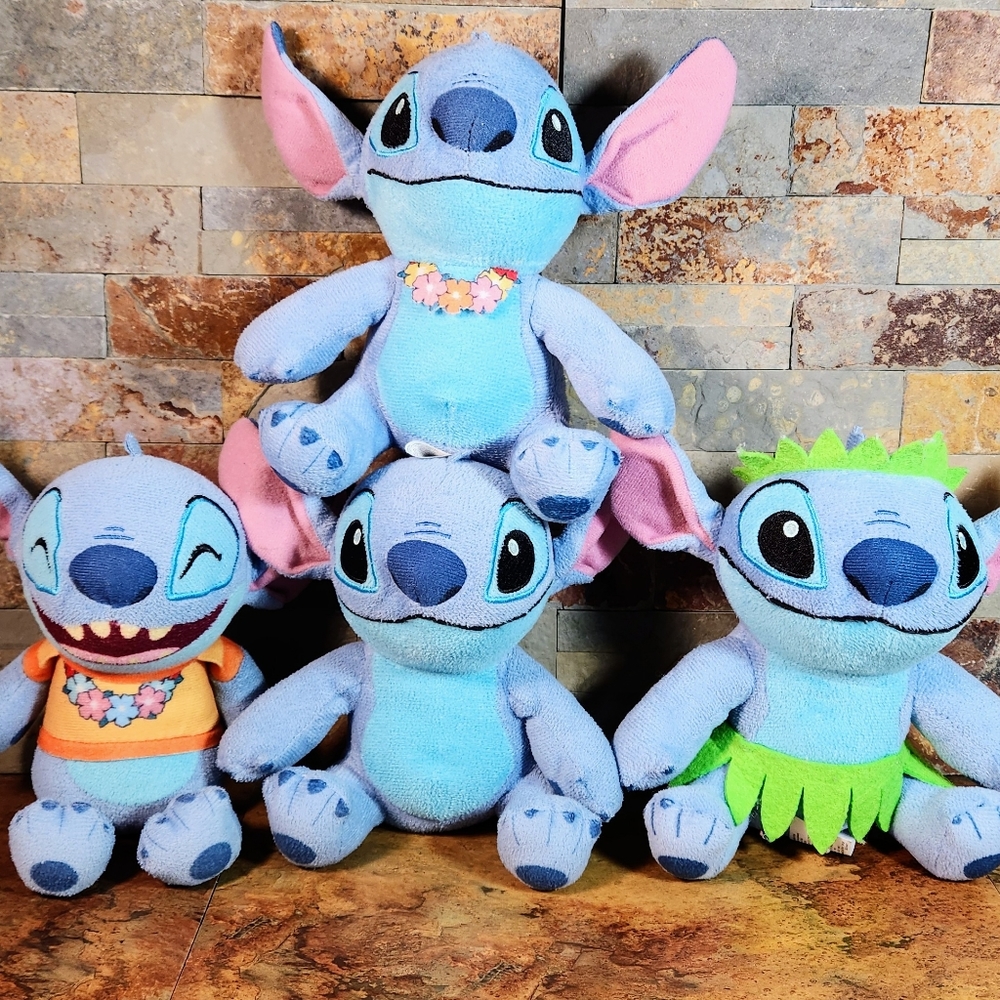 Disney Stitch 4 - Lot Plush  • 4 - Different Characters  • Blue • All - 7"- Tall